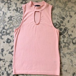 Pink mockneck keyhole tank